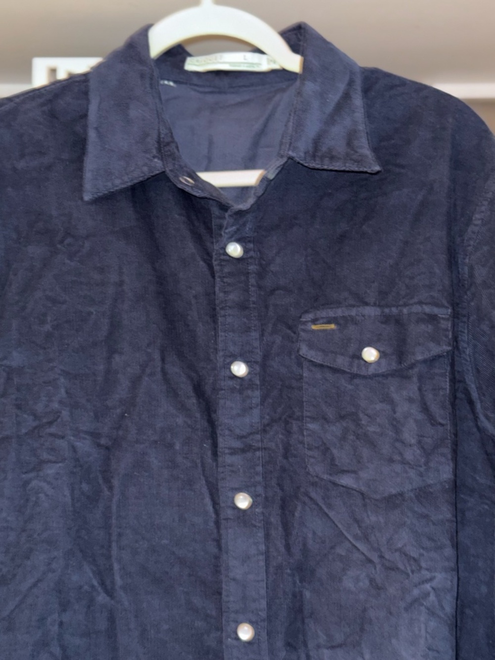 Criquet men's navy blue corduroy pearl snap pocket front shirt Large L - Picture 3 of 4